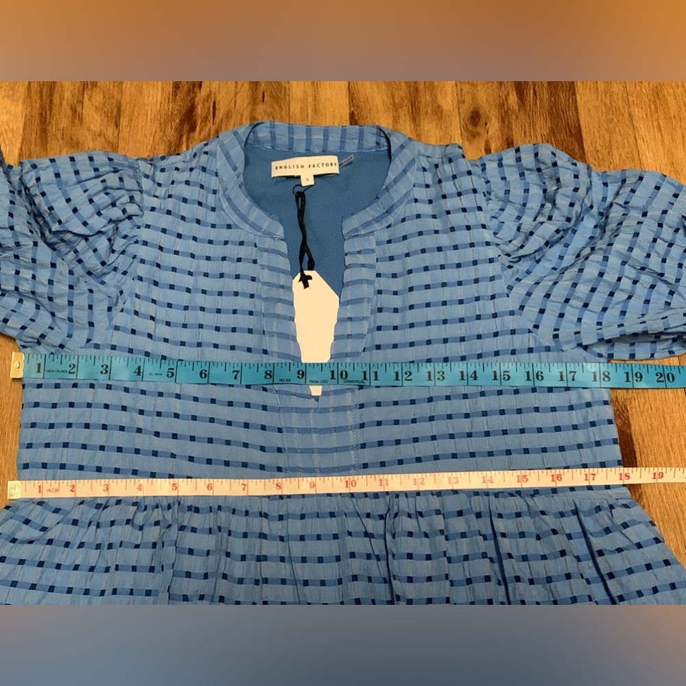 English Factory Gingham Tiered Midi Dress With Bow Puff Sleeve Maxi Sundress NWT - Picture 15 of 17